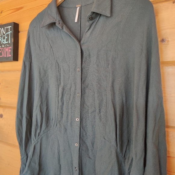 Free People 💜 Herringbone True Affection Button Down Blouse Boho Slouch Medium - Picture 5 of 8